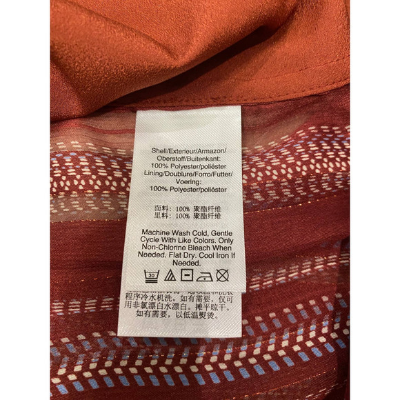 DKNY Crossover Top Rust Cream Blue Tunic Sheer Back Size S - Picture 7 of 7